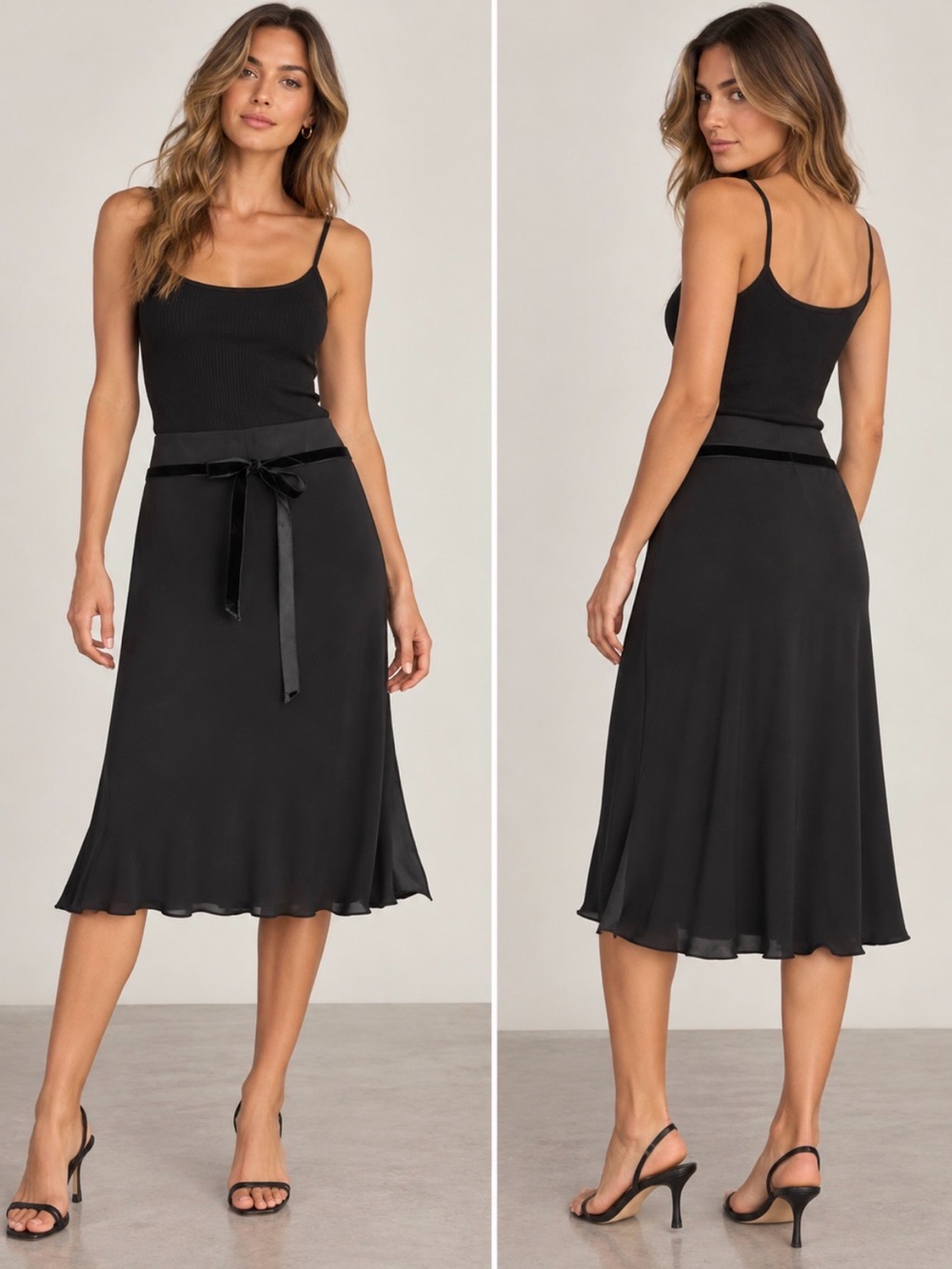 Vintage Christian Dior Black Midi Skirt with Velvet Bow - size 12 us (10 us)